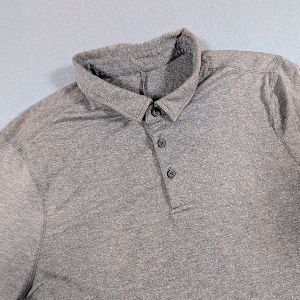 Lululemon Polo Shirt Mens M Heathered Grey Evolution Short Sleeve Activewear